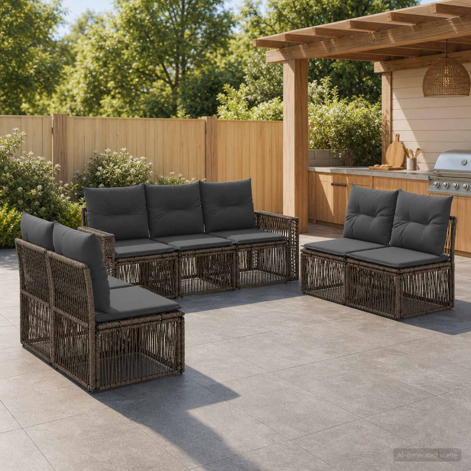 Set Divano da Giardino 7 pcs Grigio e Grigio Scuro polyrattan | homemem39