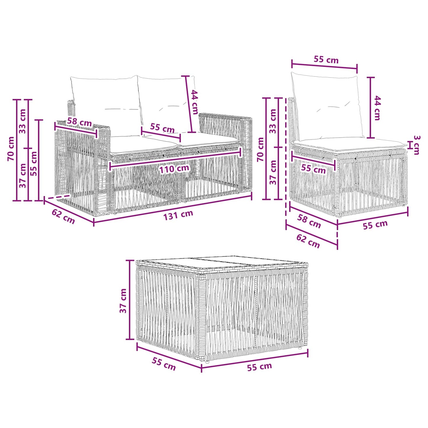 Set Divano da Giardino 8 pcs Nero e Bianco Crema polyrattan | homemem39