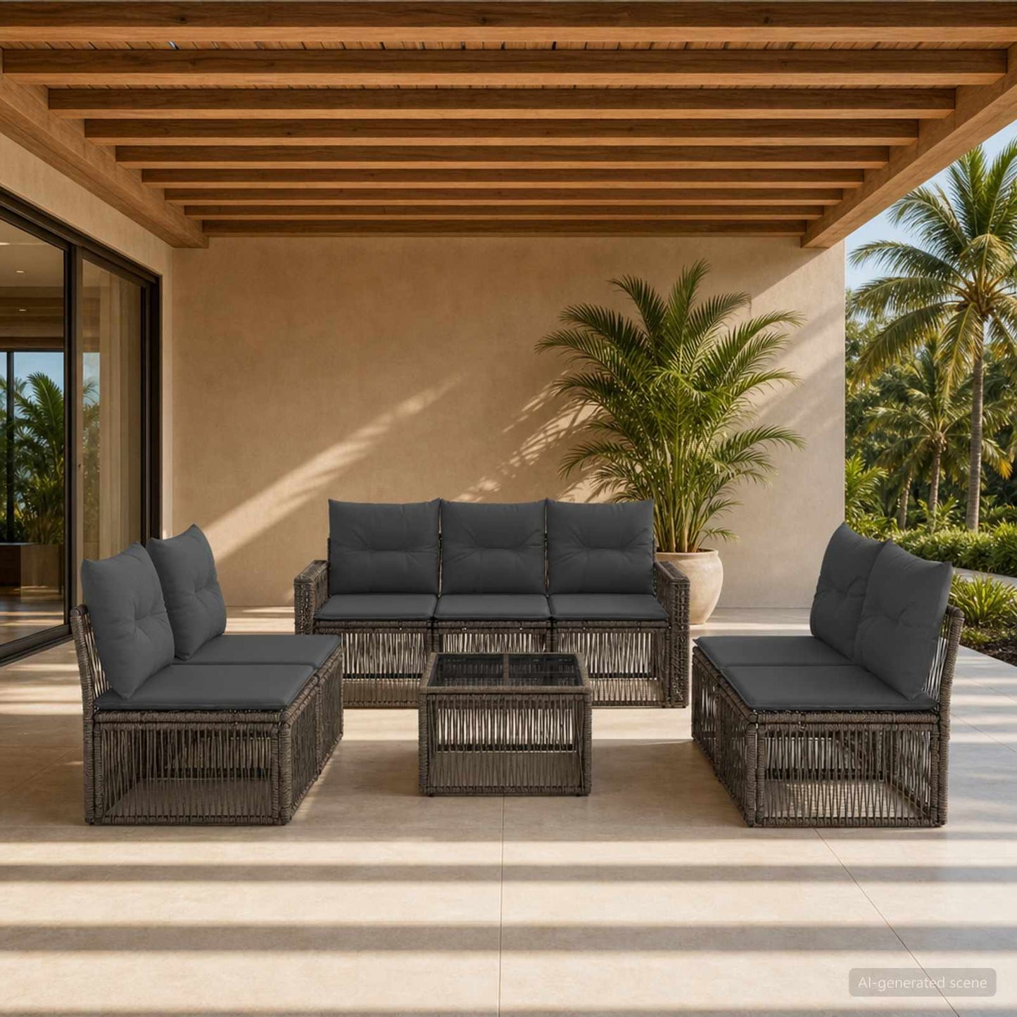 Set Divano da Giardino 8 pcs Grigio e Grigio Scuro polyrattan | homemem39