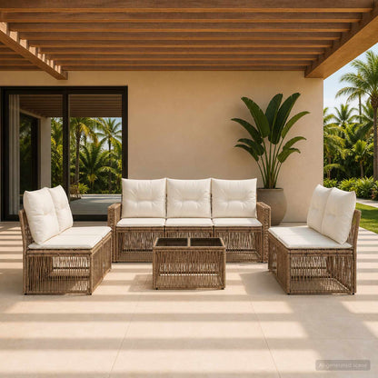 Set Divano da Giardino 8 pcs Beige e Bianco Crema polyrattan | homemem39