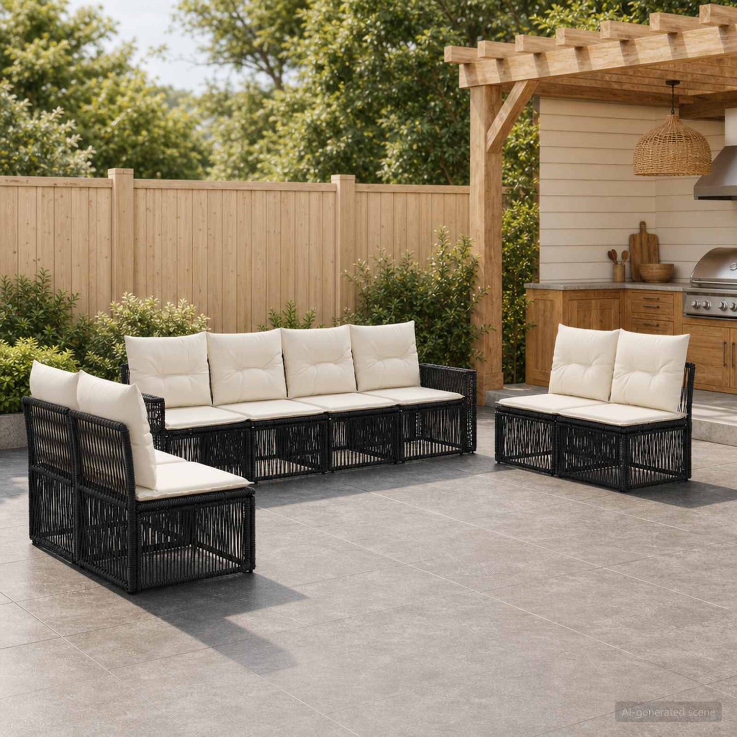 Set Divano da Giardino 8 pcs Nero e Bianco Crema polyrattan | homemem39