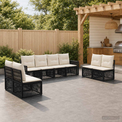 Set Divano da Giardino 8 pcs Nero e Bianco Crema polyrattan | homemem39