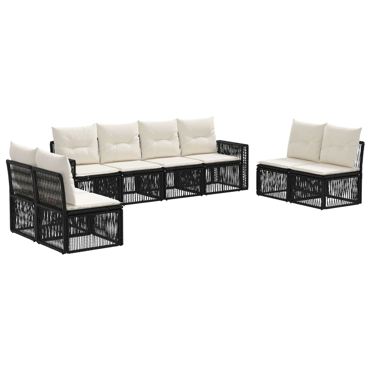 Set Divano da Giardino 8 pcs Nero e Bianco Crema polyrattan | homemem39