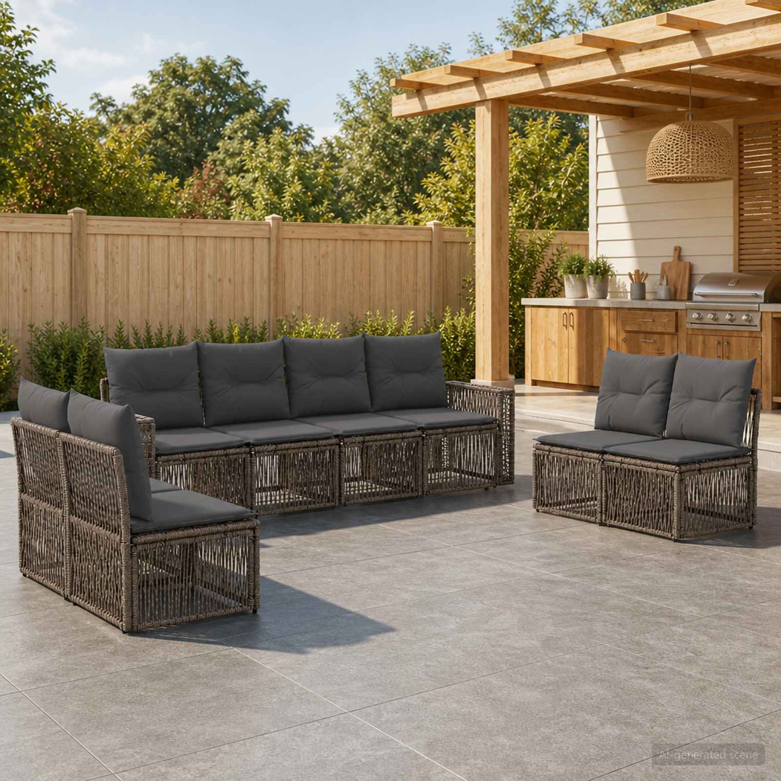 Set Divano da Giardino 8 pcs Grigio e Grigio Scuro polyrattan | homemem39