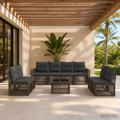 Set Divano da Giardino 9 pcs Grigio e Grigio Scuro polyrattan | homemem39