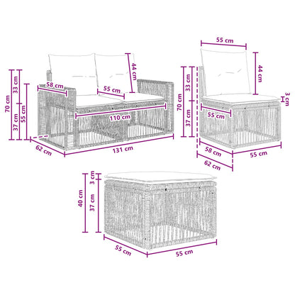 Set Divano da Giardino 4 pcs Nero e Bianco Crema polyrattan | homemem39