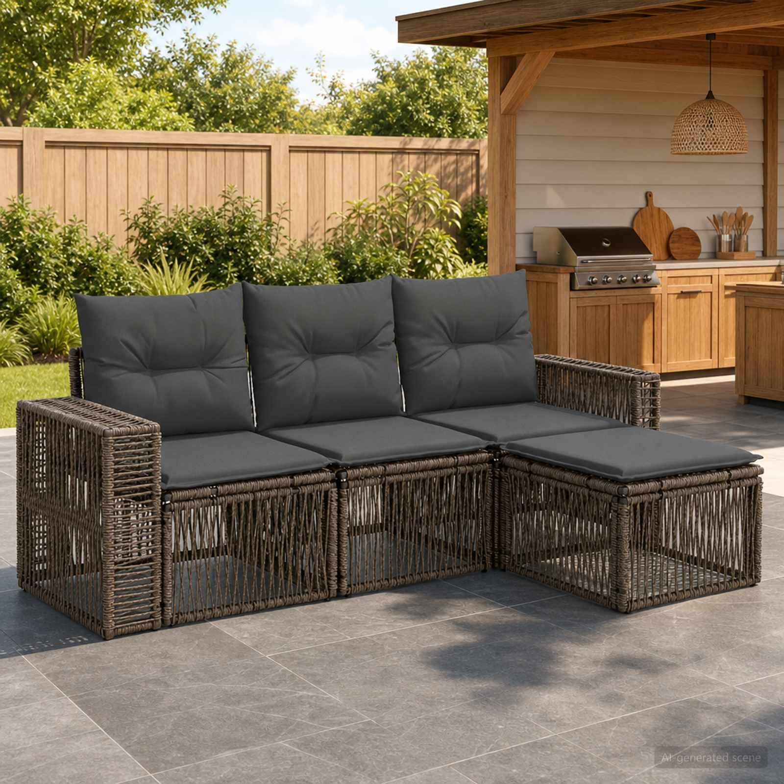 Set Divano da Giardino 4 pcs Grigio e Grigio Scuro polyrattan | homemem39