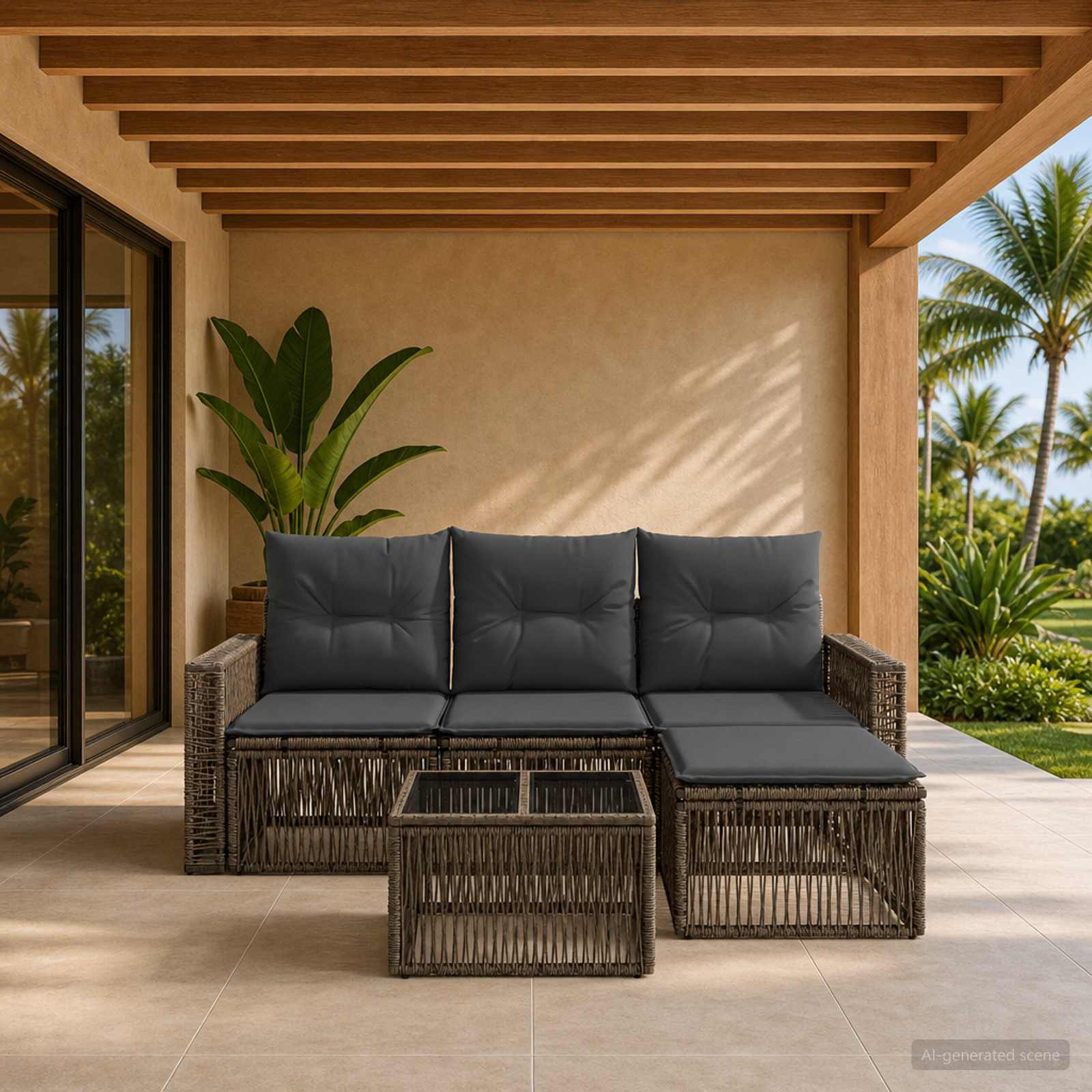 Set Divano da Giardino 5 pcs Grigio e Grigio Scuro polyrattan | homemem39