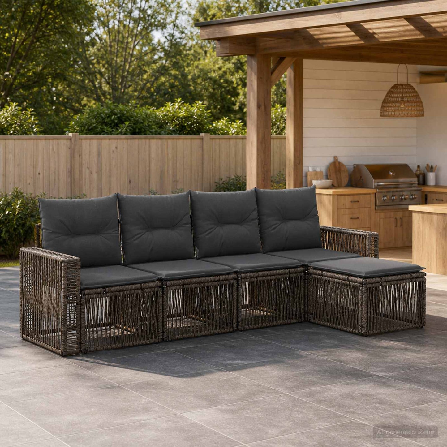 Set Divano da Giardino 5 pcs Grigio e Grigio Scuro polyrattan | homemem39