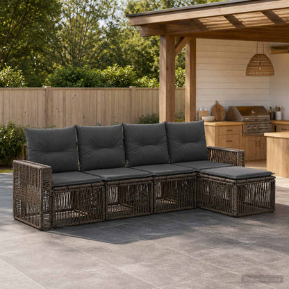 Set Divano da Giardino 5 pcs Grigio e Grigio Scuro polyrattan | homemem39