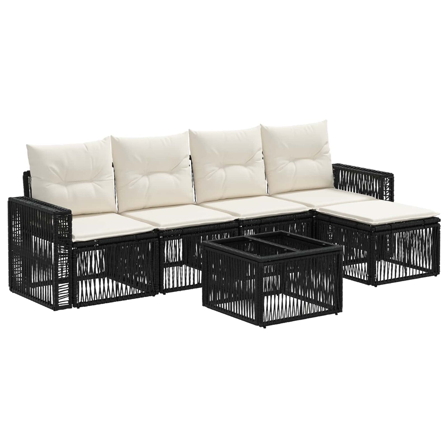 Set Divano da Giardino 6 pcs Nero e Bianco Crema polyrattan | homemem39