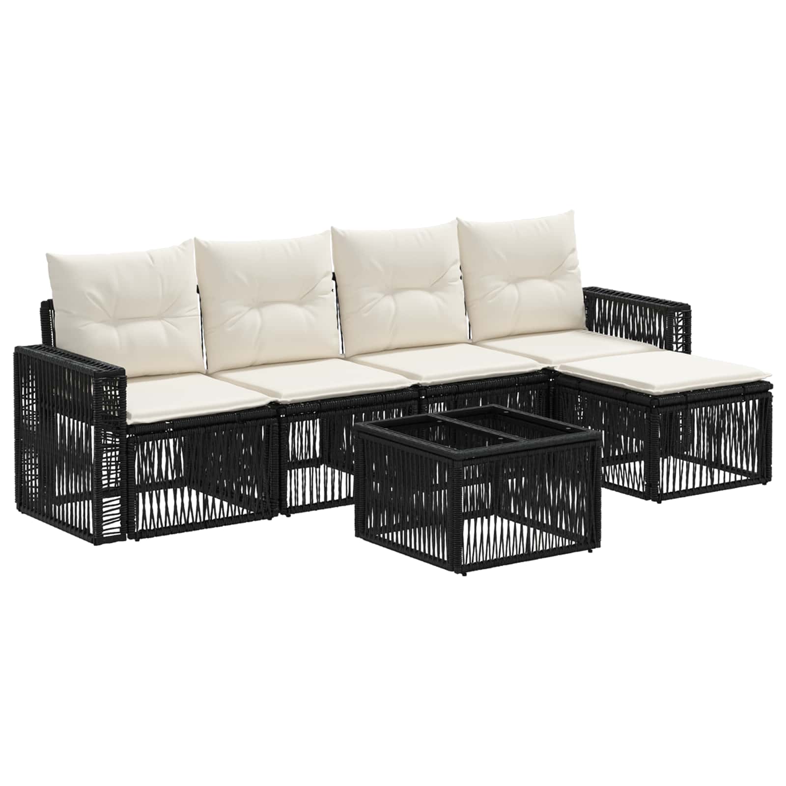 Set Divano da Giardino 6 pcs Nero e Bianco Crema polyrattan | homemem39