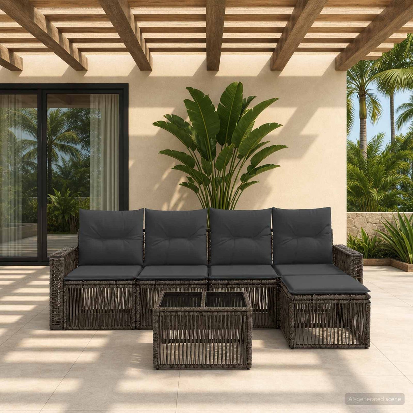 Set Divano da Giardino 6 pcs Grigio e Grigio Scuro polyrattan | homemem39