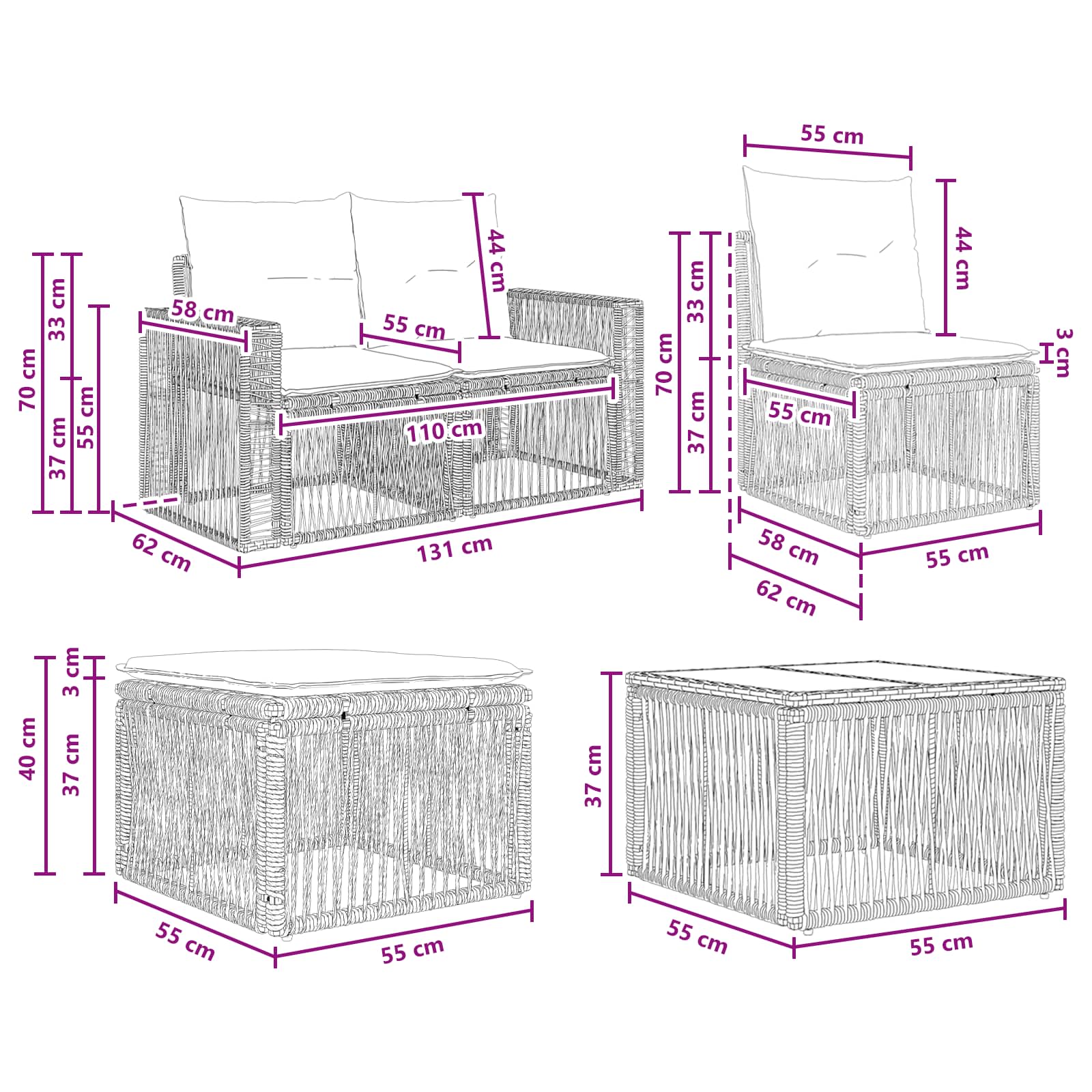 Set Divano da Giardino 6 pcs Grigio e Grigio Scuro polyrattan | homemem39