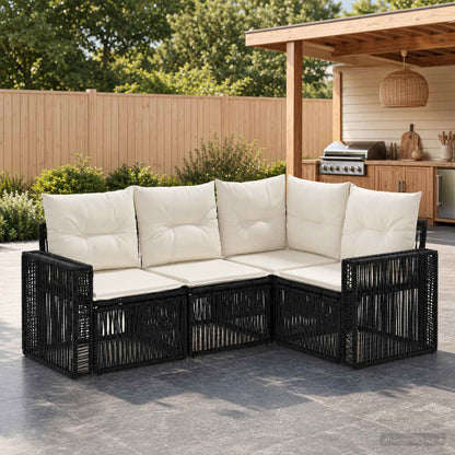 Set Divano da Giardino 4 pcs Nero e Bianco Crema polyrattan | homemem39