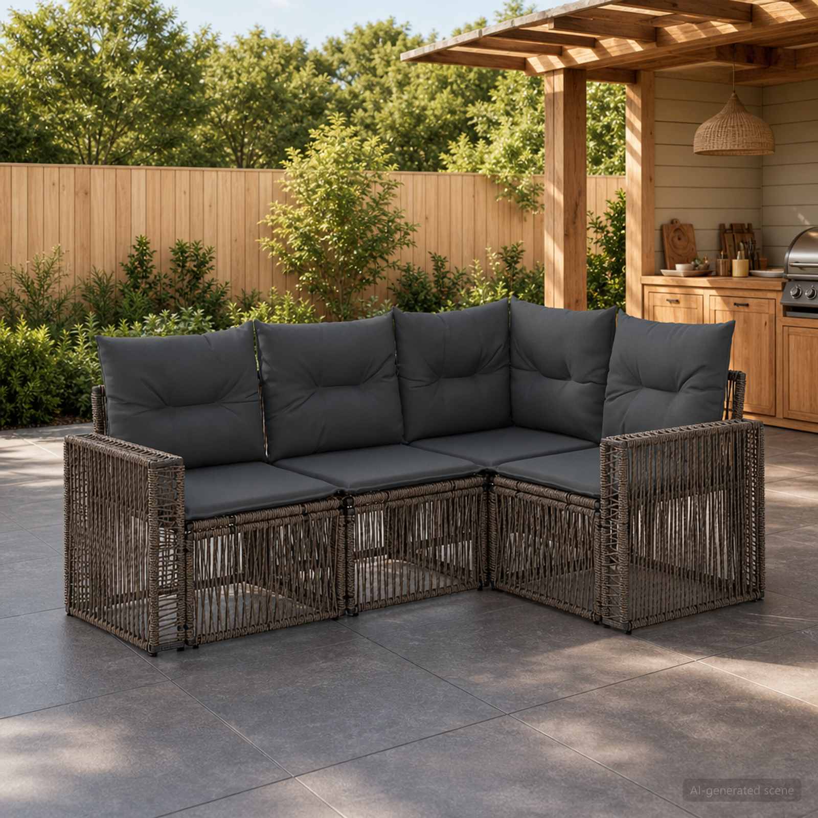 Set Divano da Giardino 4 pcs Grigio e Grigio Scuro polyrattan | homemem39
