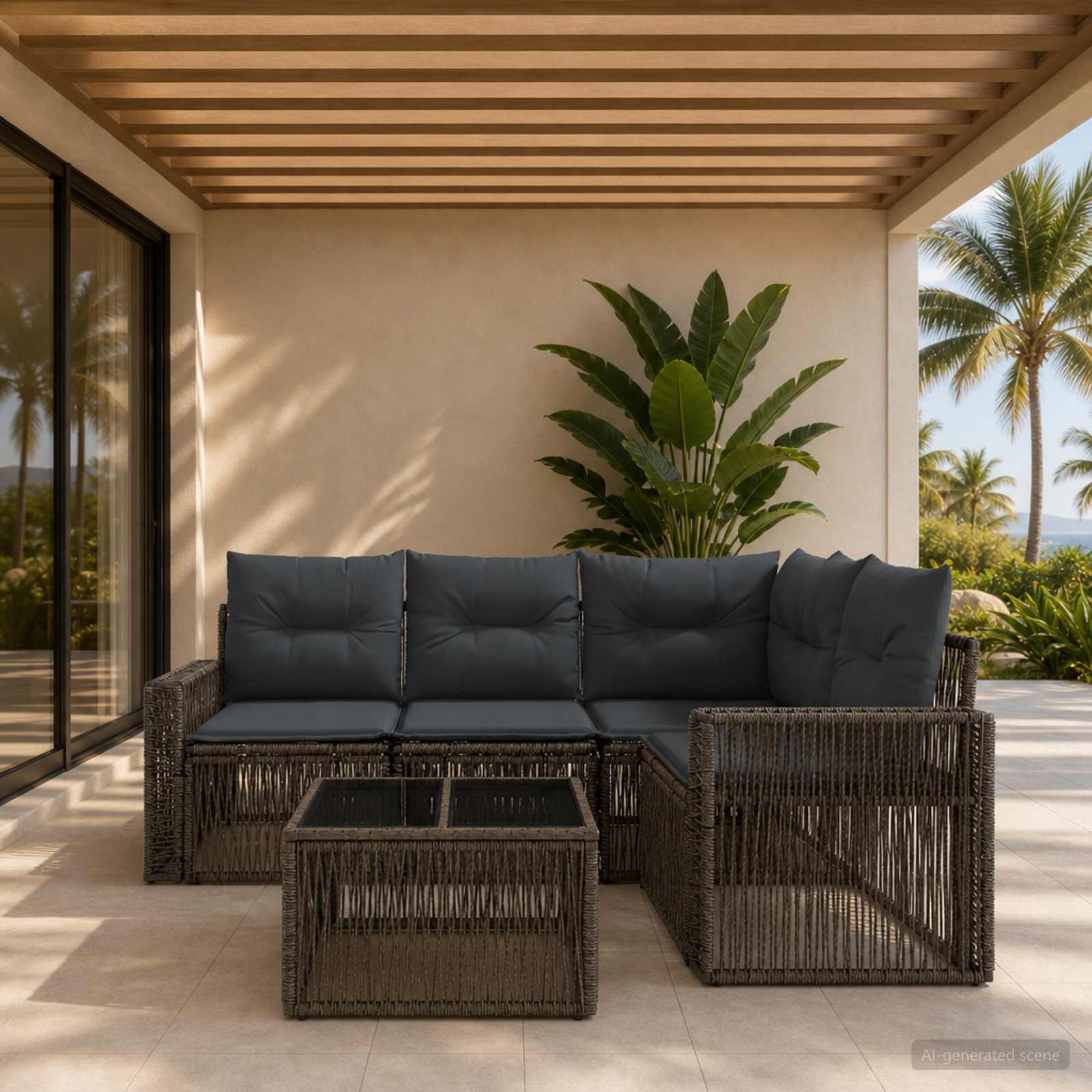 Set Divano da Giardino 5 pcs Grigio e Grigio Scuro polyrattan | homemem39