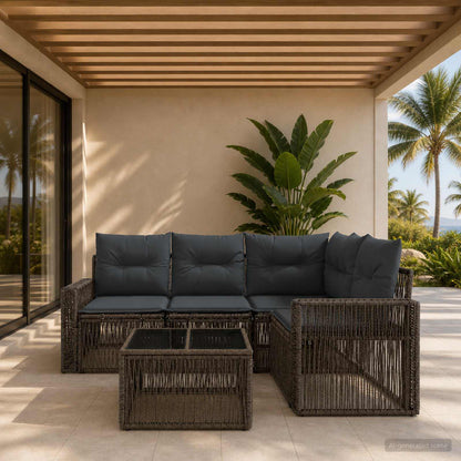 Set Divano da Giardino 5 pcs Grigio e Grigio Scuro polyrattan | homemem39