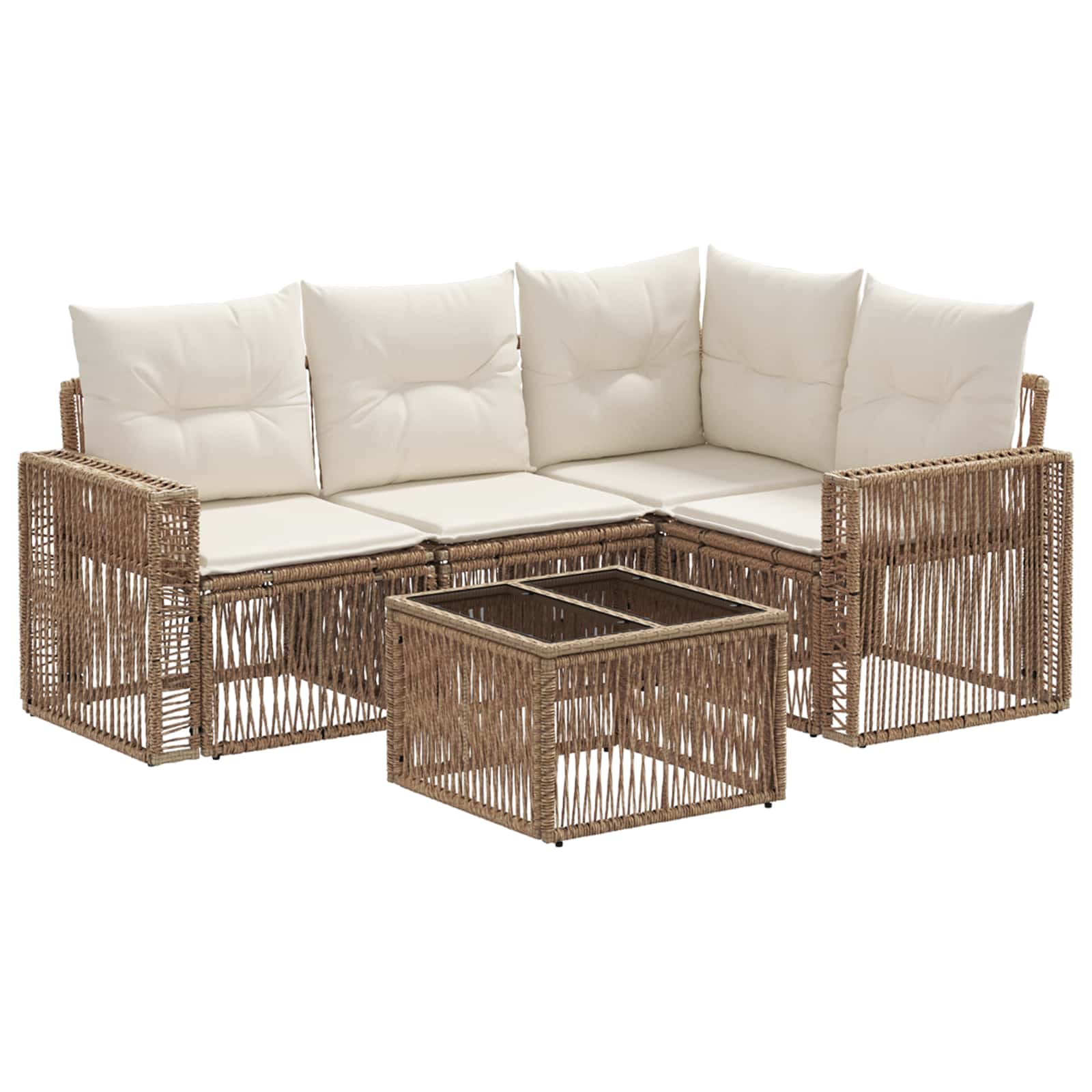Set Divano da Giardino 5 pcs Beige e Bianco Crema polyrattan | homemem39