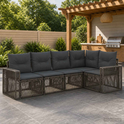 Set Divano da Giardino 5 pcs Grigio e Grigio Scuro polyrattan | homemem39