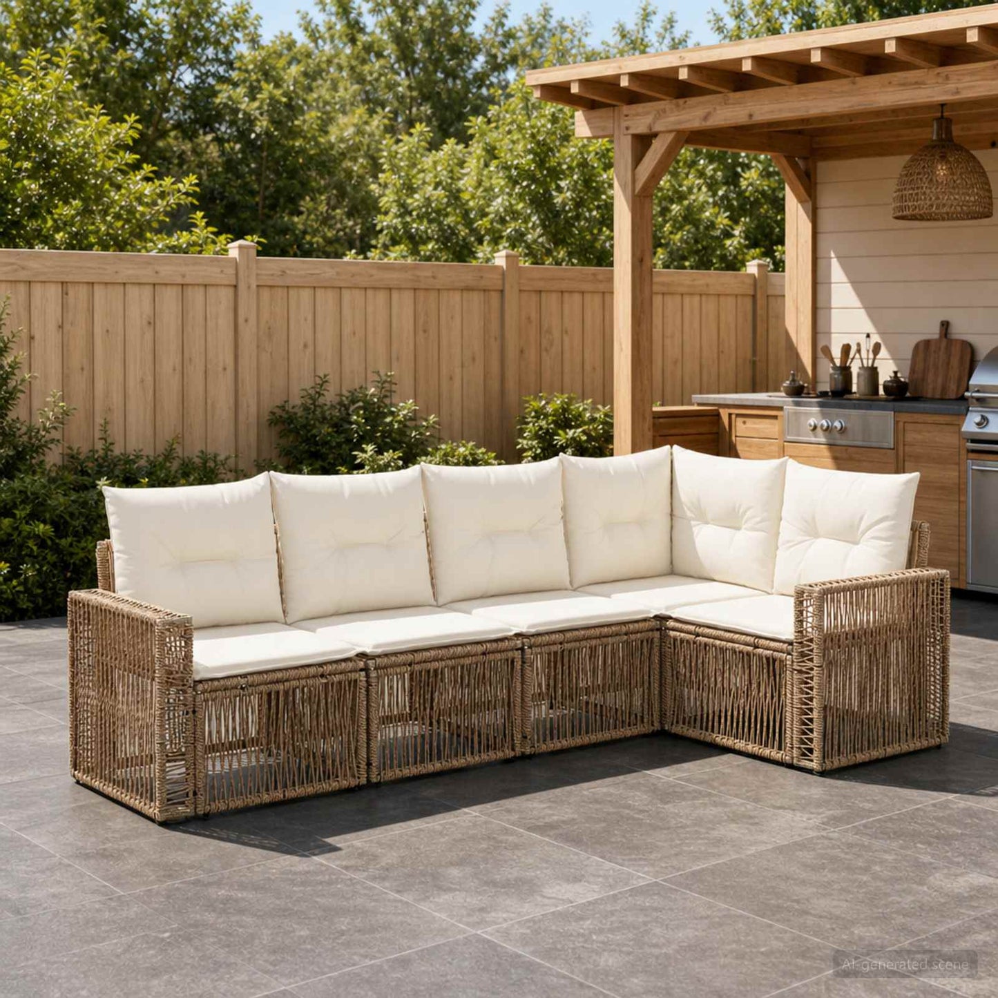 Set Divano da Giardino 5 pcs Beige e Bianco Crema polyrattan | homemem39