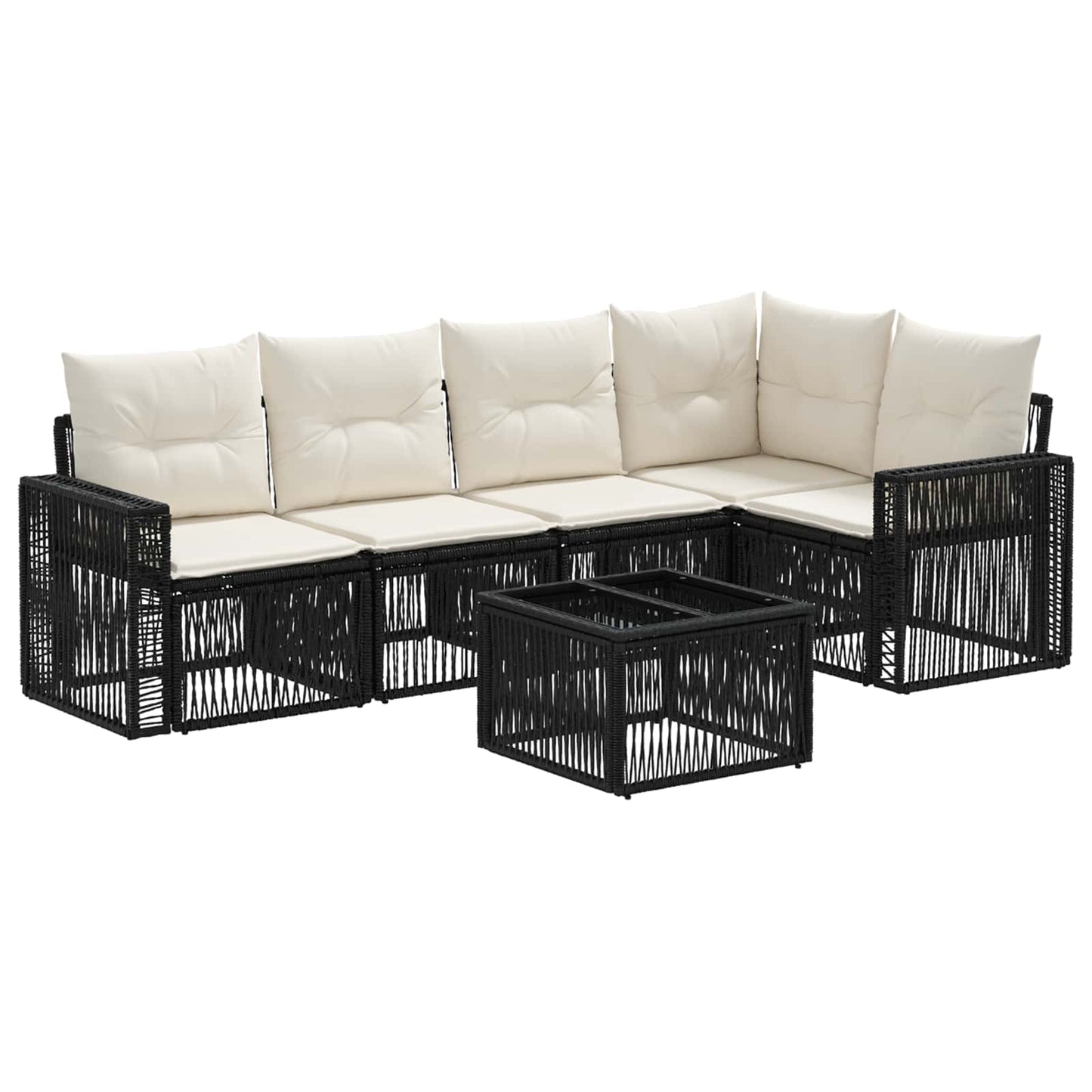 Set Divano da Giardino 6 pcs Nero e Bianco Crema polyrattan | homemem39