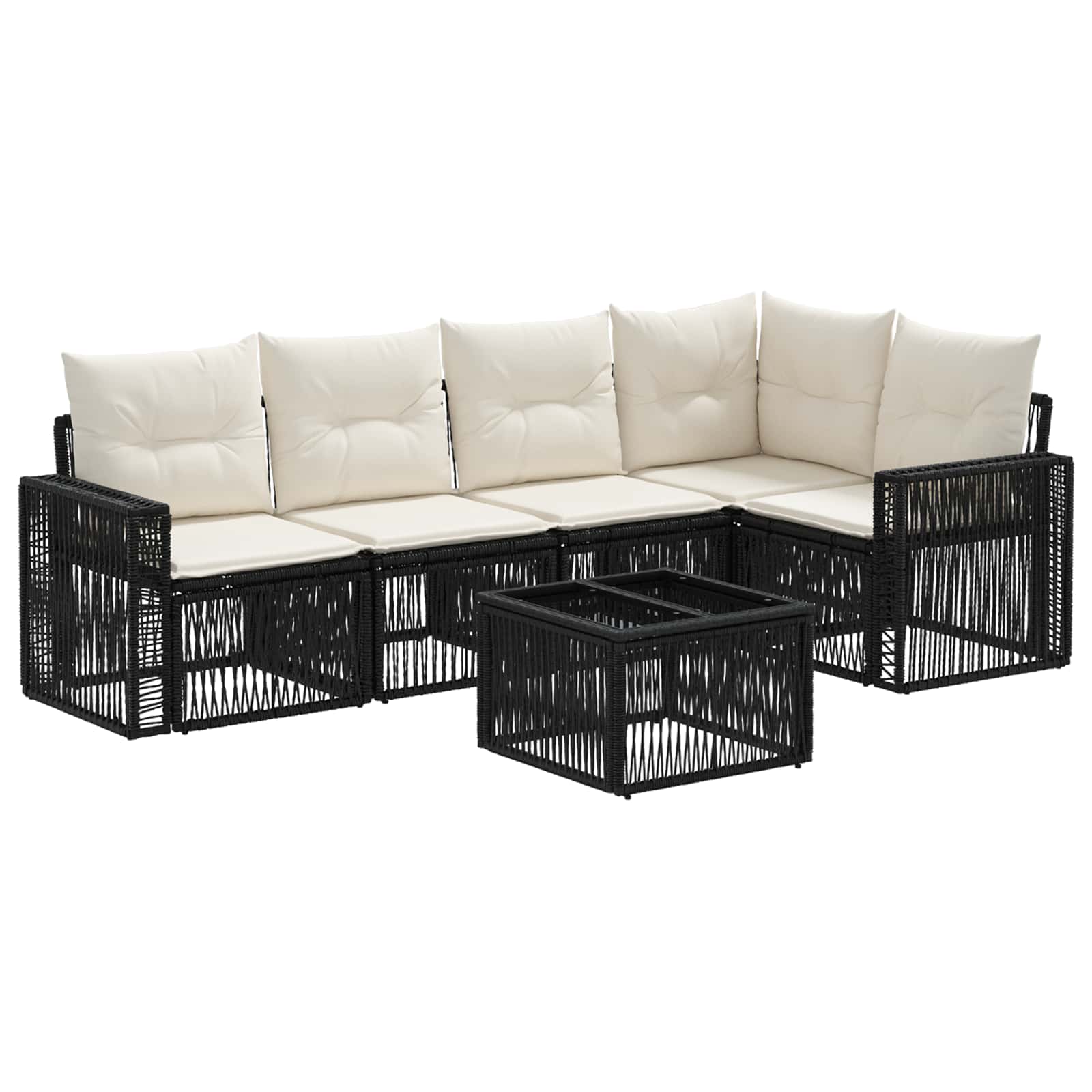 Set Divano da Giardino 6 pcs Nero e Bianco Crema polyrattan | homemem39