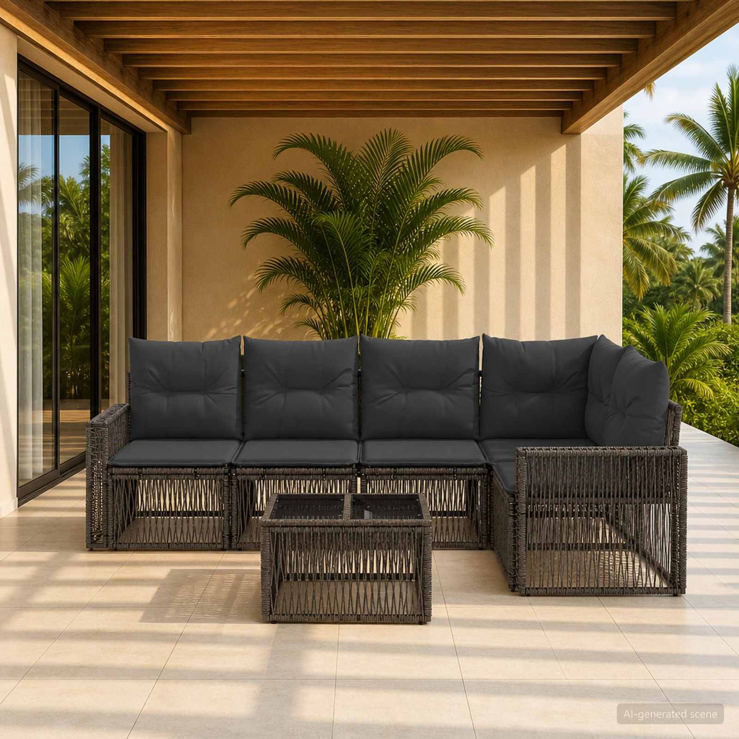 Set Divano da Giardino 6 pz Grigio e Grigio Scuro polyrattan