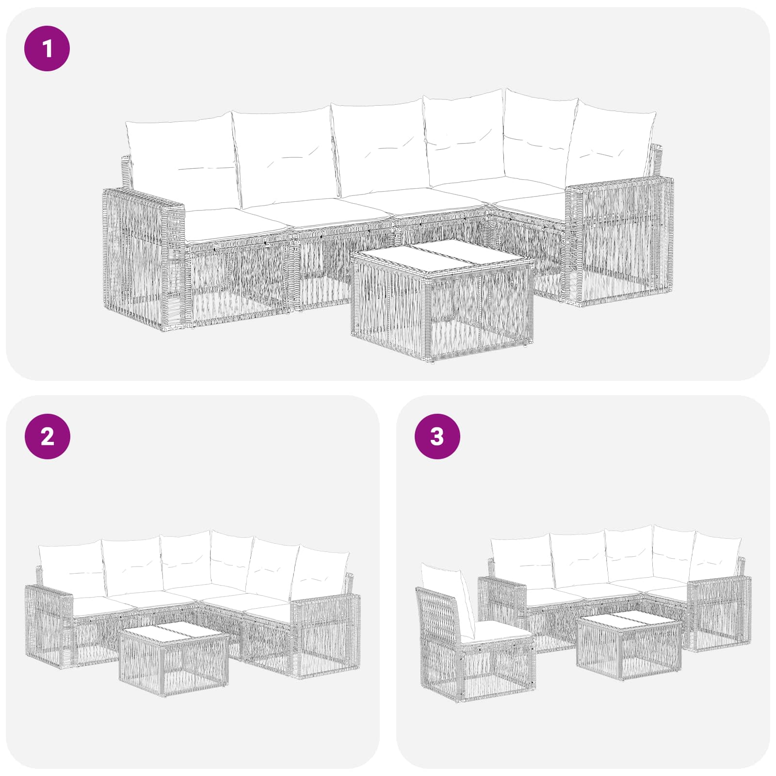 Set Divano da Giardino 6 pcs Beige e Bianco Crema polyrattan | homemem39
