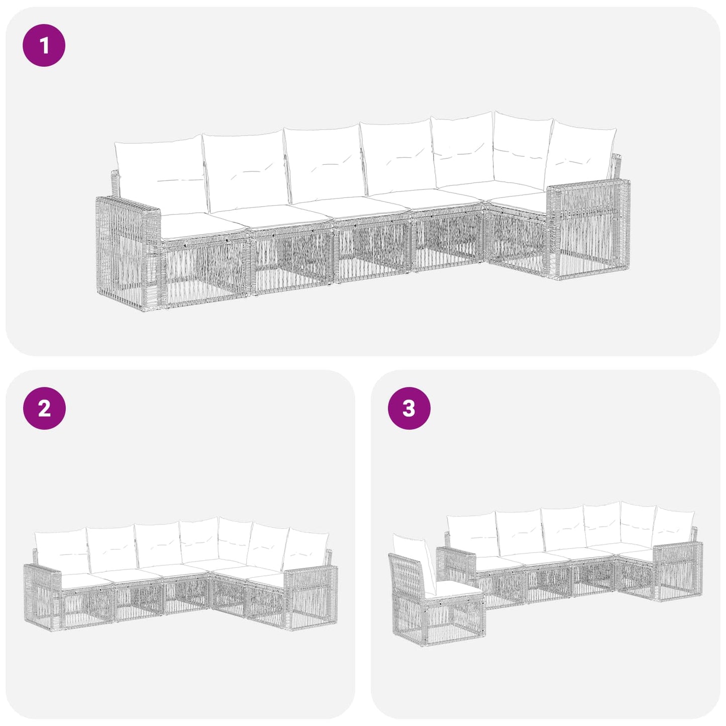 Set Divano da Giardino 6 pcs Nero e Bianco Crema polyrattan | homemem39