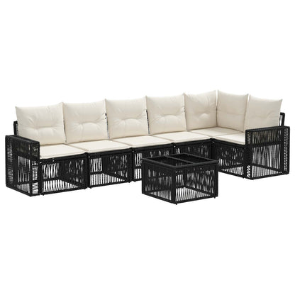 Set Divano da Giardino 7 pcs Nero e Bianco Crema polyrattan | homemem39