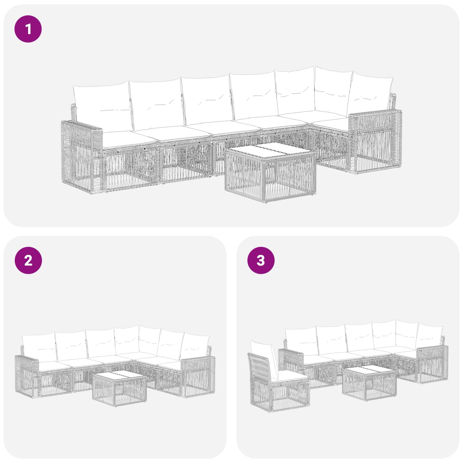 Set Divano da Giardino 7 pcs Nero e Bianco Crema polyrattan | homemem39