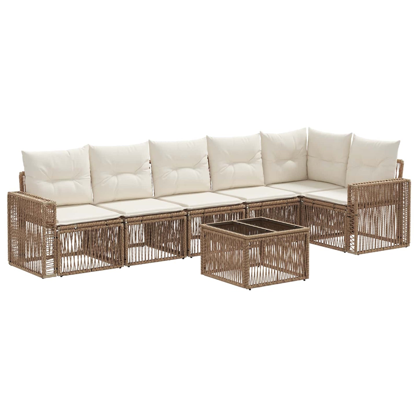 Set Divano da Giardino 7 pcs Beige e Bianco Crema polyrattan | homemem39