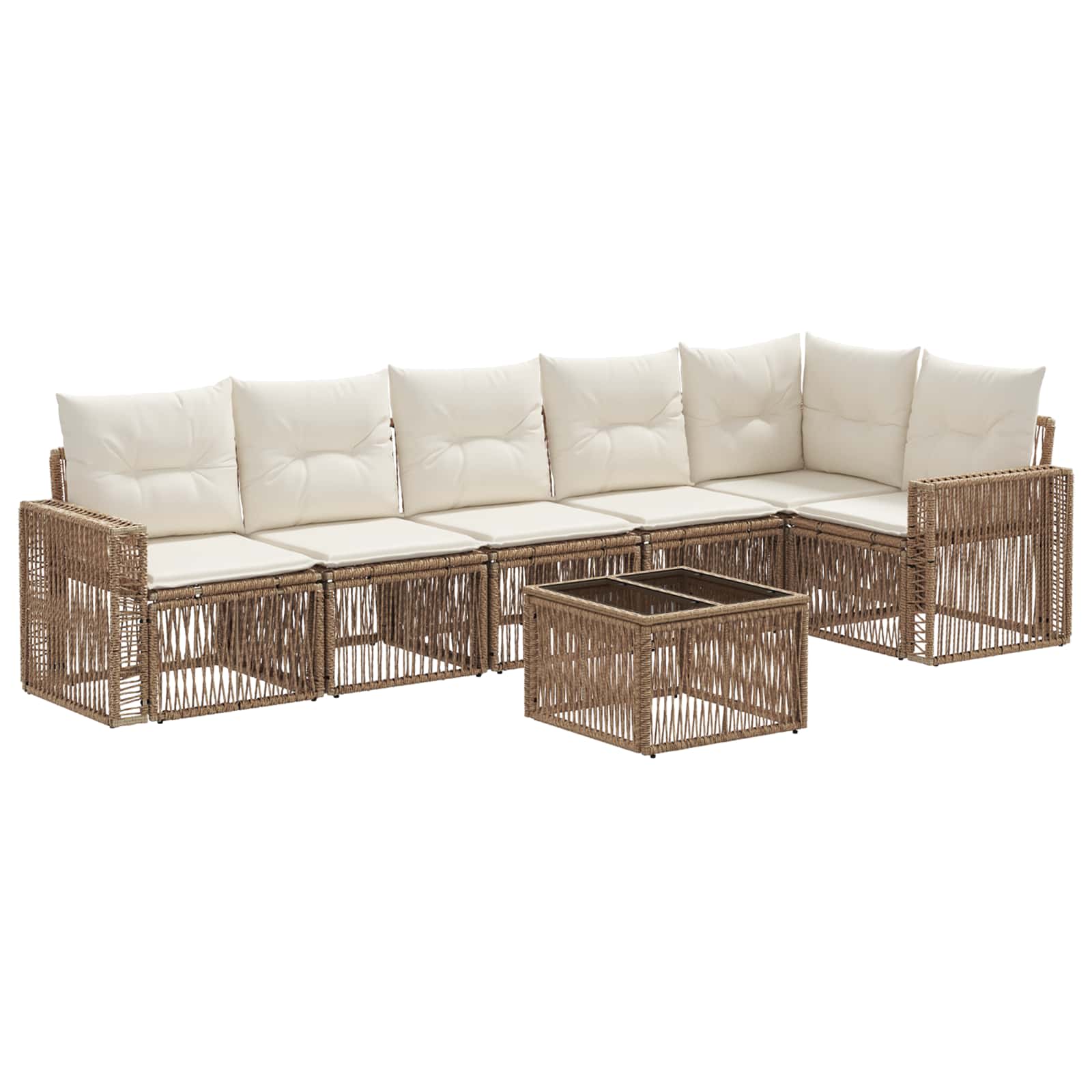 Set Divano da Giardino 7 pcs Beige e Bianco Crema polyrattan | homemem39