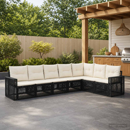 Set Divano da Giardino 7 pcs Nero e Bianco Crema polyrattan | homemem39