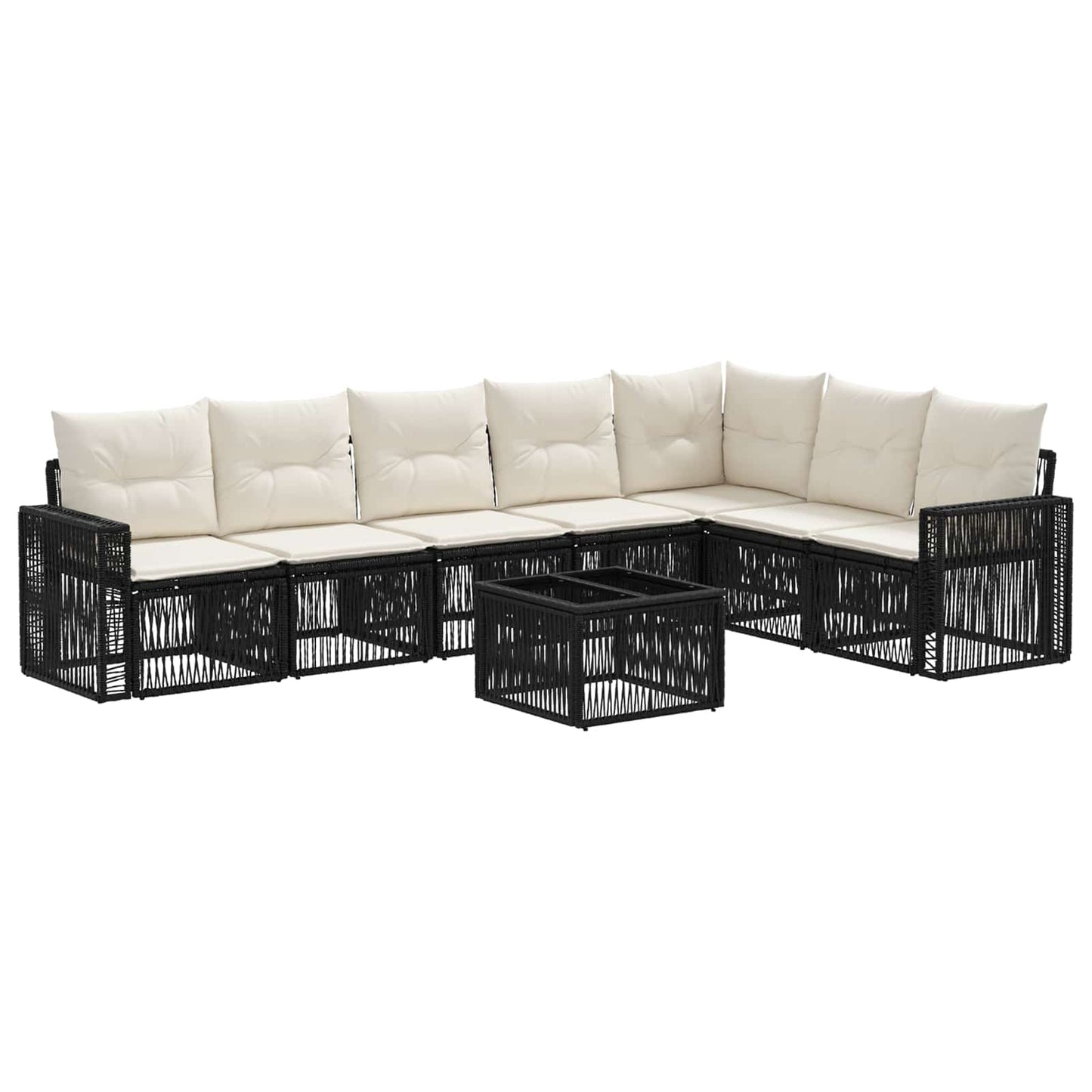 Set Divano da Giardino 8 pcs Nero e Bianco Crema polyrattan | homemem39