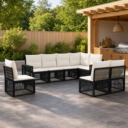 Set Divano da Giardino 8 pcs Nero e Bianco Crema polyrattan | homemem39