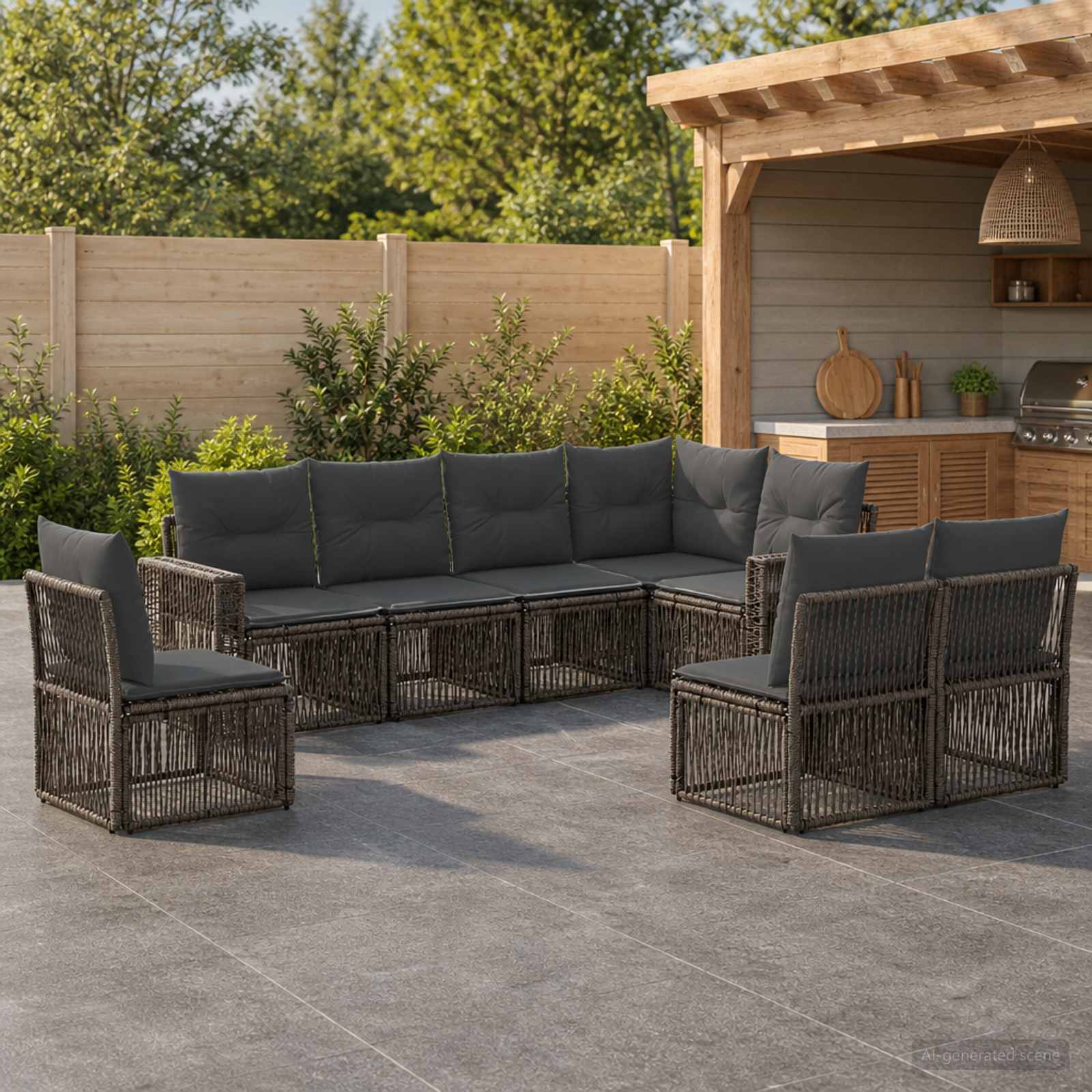 Set Divano da Giardino 8 pcs Grigio e Grigio Scuro polyrattan | homemem39