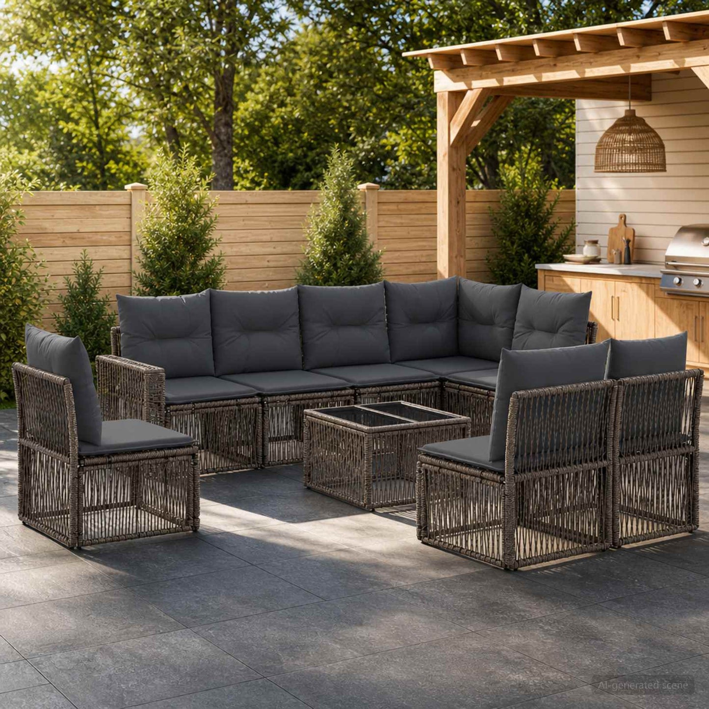 Set Divano da Giardino 9 pcs Grigio e Grigio Scuro polyrattan | homemem39