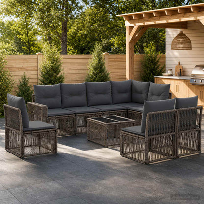 Set Divano da Giardino 9 pcs Grigio e Grigio Scuro polyrattan | homemem39