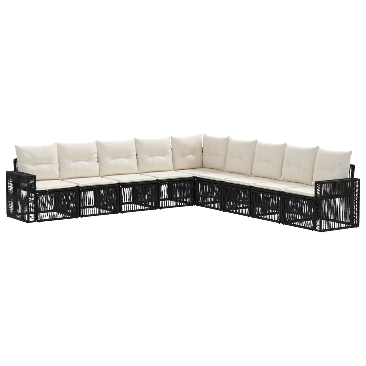 Set Divano da Giardino 9 pcs Nero e Bianco Crema polyrattan