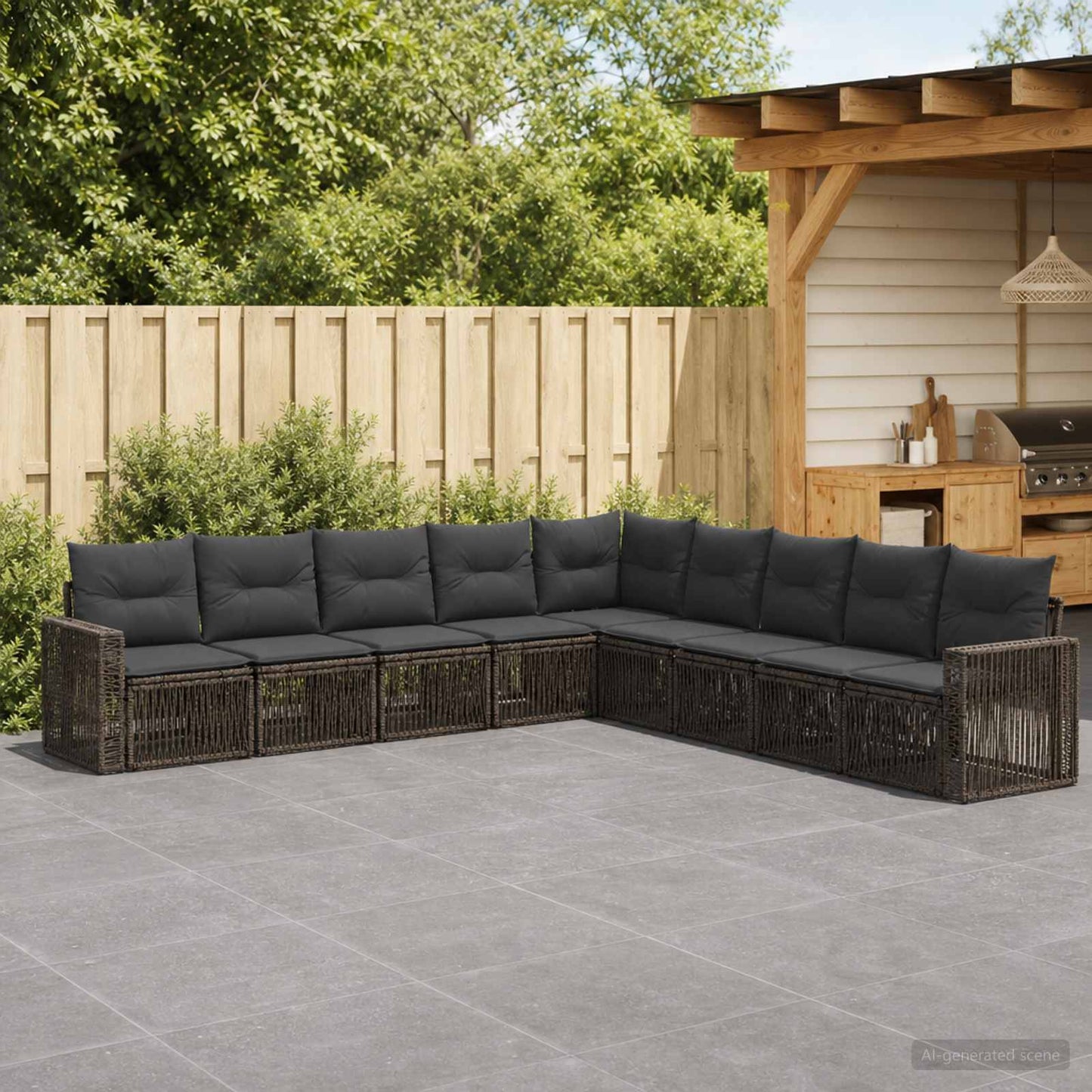 Set Divano da Giardino 9 pcs Grigio e Grigio Scuro polyrattan | homemem39