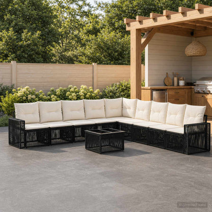 Set Divano da Giardino 10 pcs Nero e Bianco Crema polyrattan | homemem39