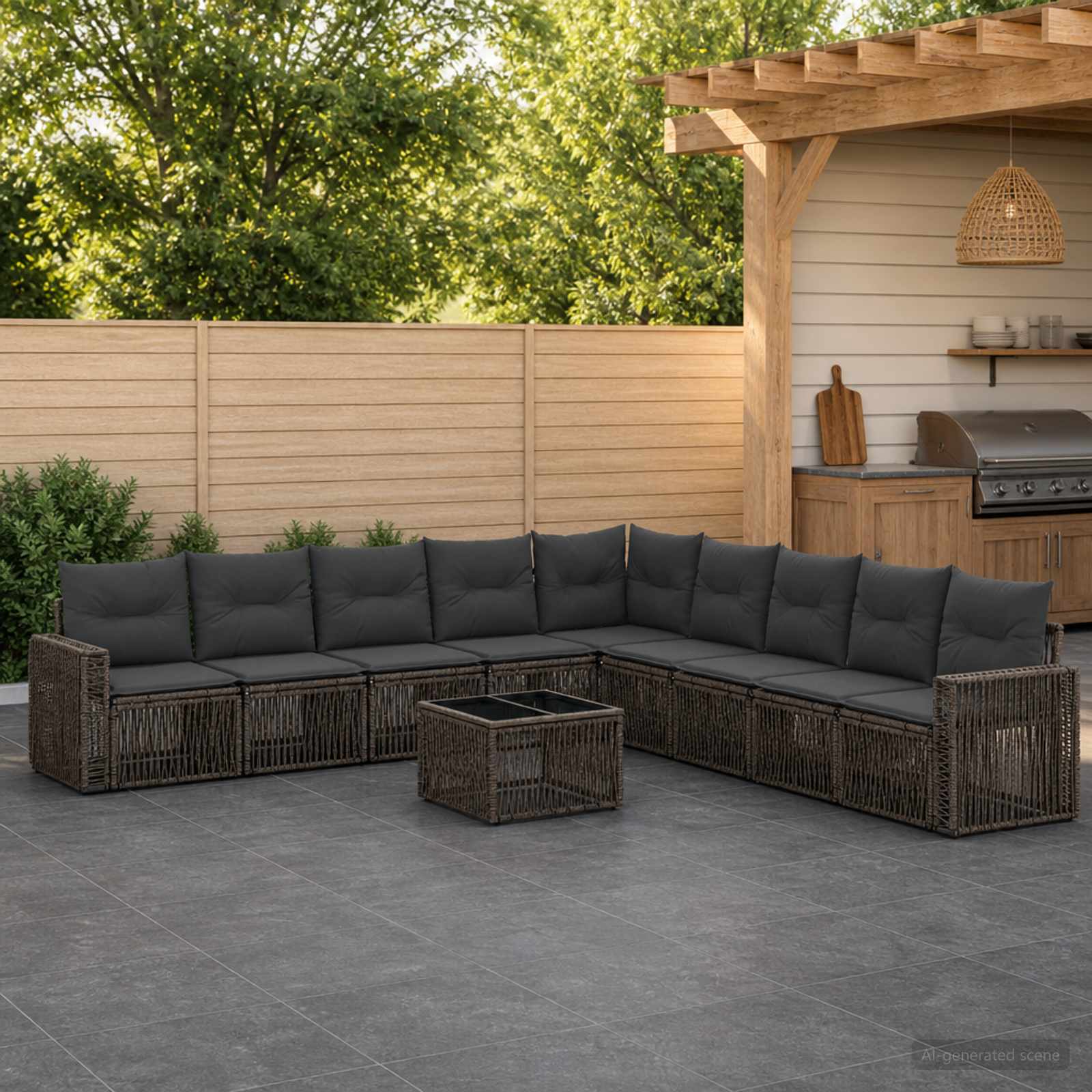 Set Divano da Giardino 10 pcs Grigio e Grigio Scuro polyrattan | homemem39