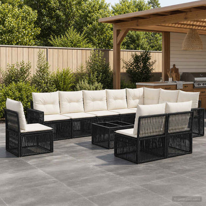 Set Divano da Giardino 11 pcs Nero e Bianco Crema polyrattan | homemem39