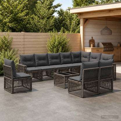 Set Divano da Giardino 11 pcs Grigio e Grigio Scuro polyrattan | homemem39