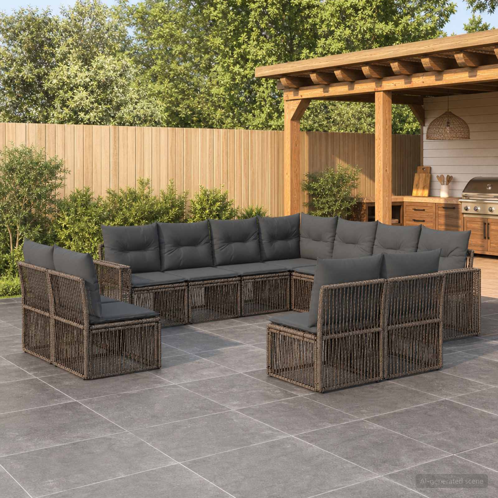 Set Divano da Giardino 11 pcs Grigio e Grigio Scuro polyrattan | homemem39