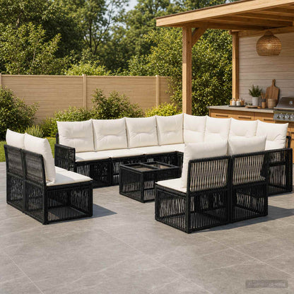 Set Divano da Giardino 12 pcs Nero e Bianco Crema polyrattan | homemem39