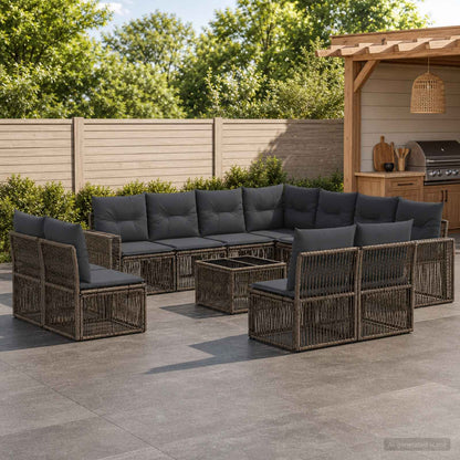 Set Divano da Giardino 12 pcs Grigio e Grigio Scuro polyrattan | homemem39