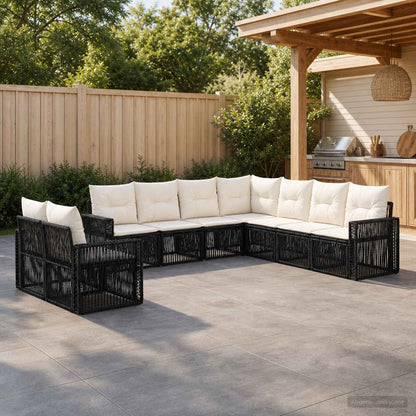 Set Divano da Giardino 9 pcs Nero e Bianco Crema polyrattan | homemem39